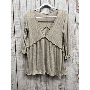 Altard State Romantic Boho Fairy Tunic Top Womens Large Beige V-Neck 3/4 Sleeves